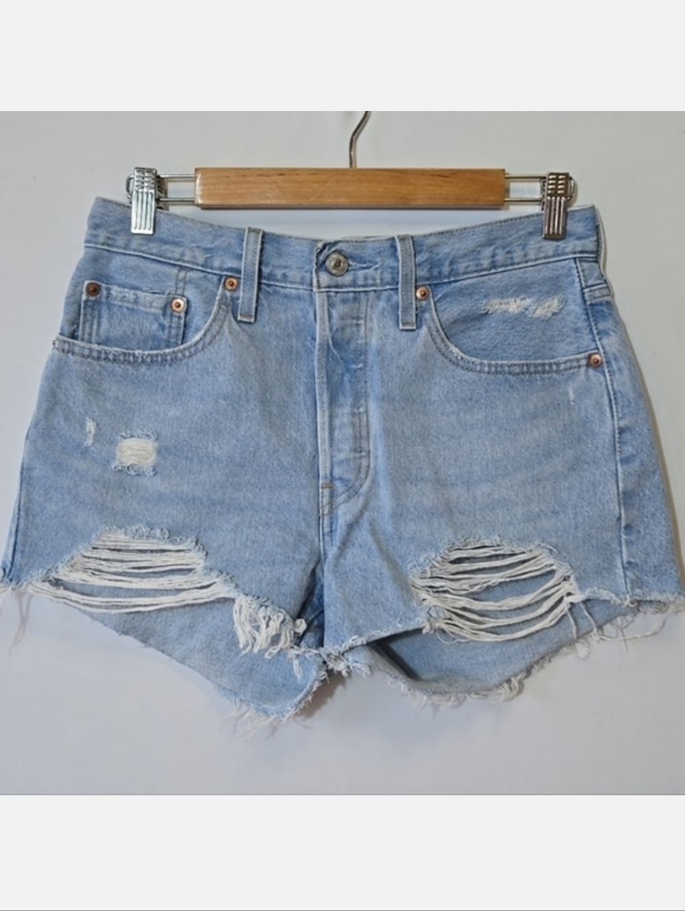 Levi's Premium 501 Original Fit High Rise Jean Shorts Size‎ 28 Light Wash Button